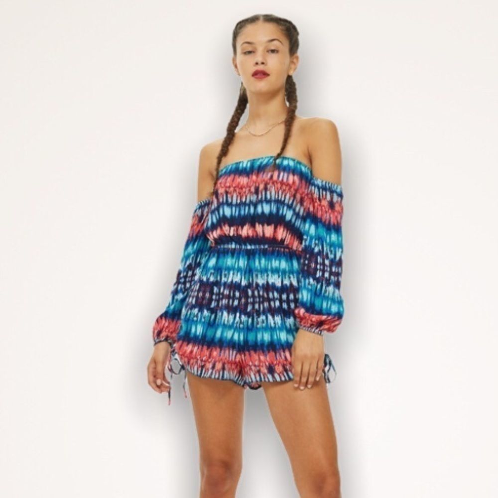 BAND OF GYPSIES Tie Dye Print Bardot Romper